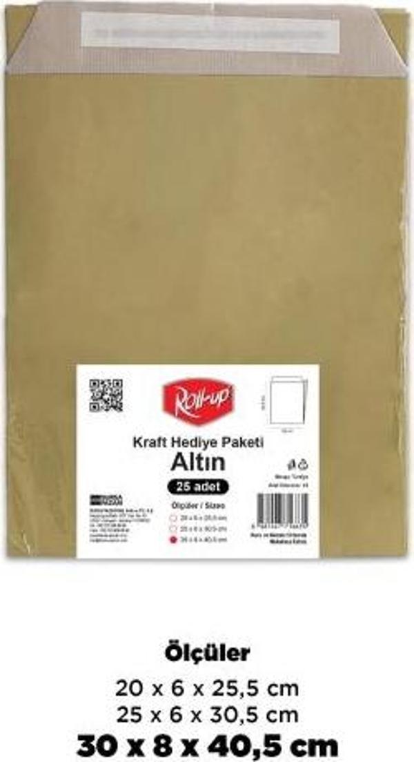 Roll-Up Kraft Hediye Paketi Altın 30x8x40,5x4,5 25li
 - Image 1