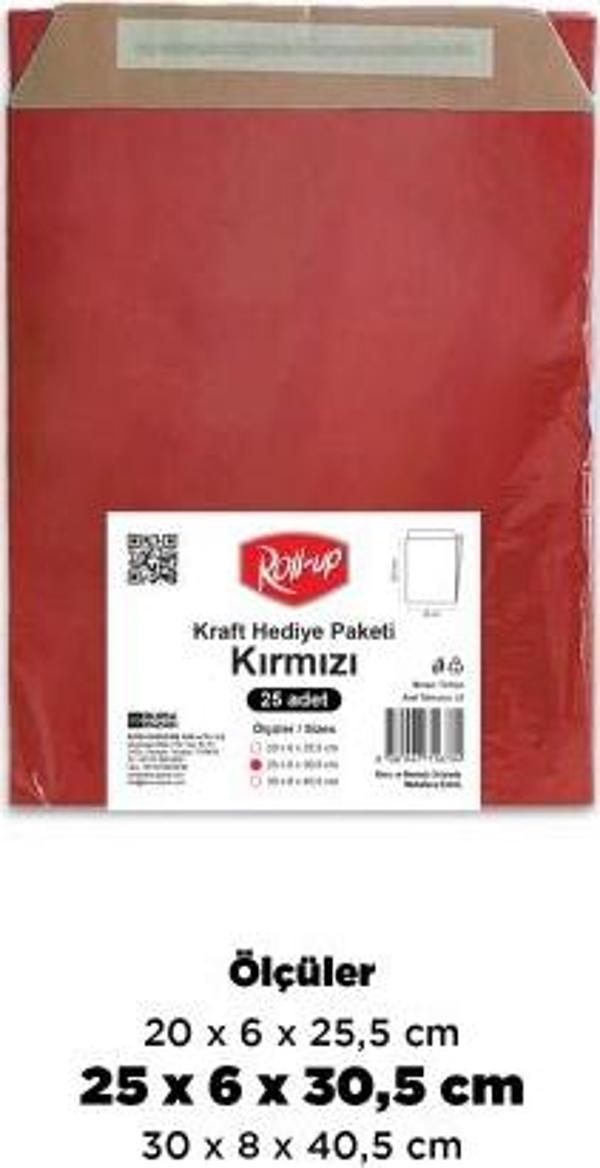 Roll-Up Kraft Hediye Paketi Kırmızı 25x6x30,5x4,5cm 25li
 - Image 1