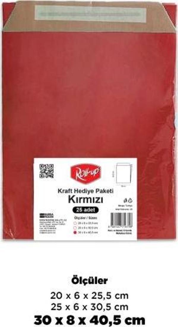 Roll-Up Kraft Hediye Paketi Kırmızı 30x8x40,5x4,5 25li
 - Image 1