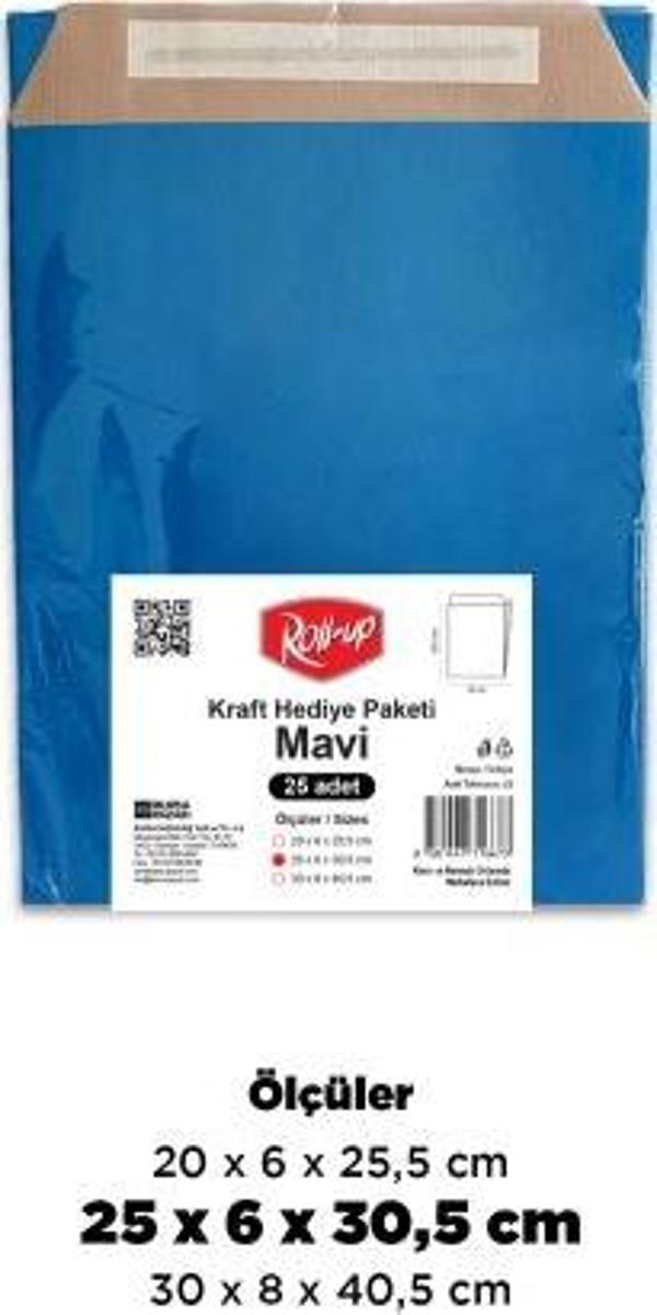 Roll-Up Kraft Hediye Paketi Mavi 25x6x30,5x4,5 25li
 - Image 1