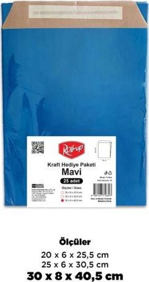 Roll-Up Kraft Hediye Paketi Mavi 30x8x40,5x4,5 25li
 - Image 1