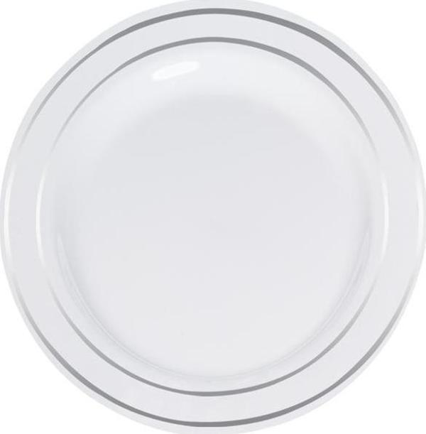 Roll-Up Lüks Plastik Tabak Gümüş Yaldızlı Beyaz 26cm 6lı
 - Image 1