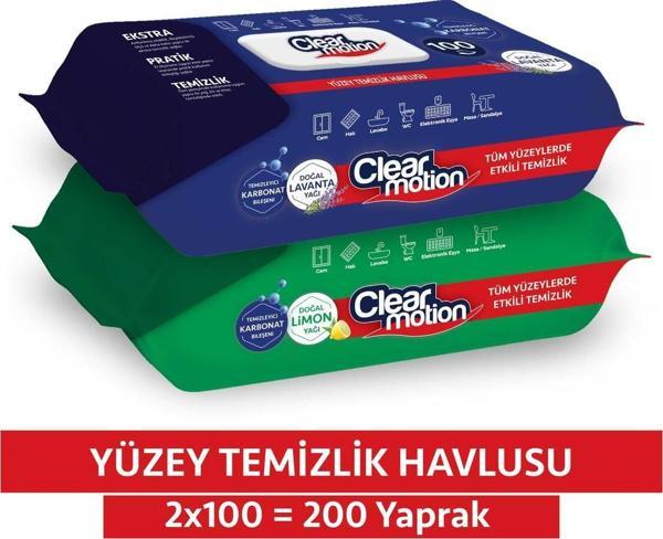 CLEAR MOTION Yüzey Temizlik Havlusu (2x100) 200 Yaprak - Image 1