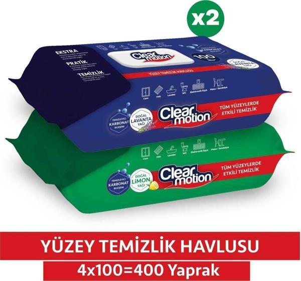 CLEAR MOTION Yüzey Temizlik Havlusu (4x100) 400 Yaprak - Image 1
