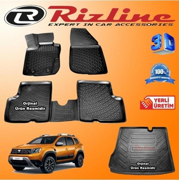 Rizline Dacia Duster 4x2 3d Paspas &#43; 3d Bagaj Havuzu 2018 Sonrası Siyah Set - Image 1