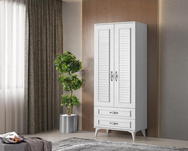 Sivas Gözde Mobilya Asya 2 Kapılı 2 Çekmeceli Gardırop Elbise Dolabı 80x46x195 - Image 1