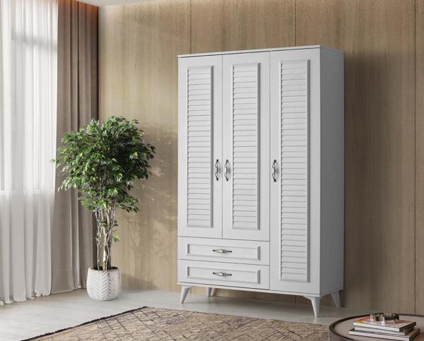 Sivas Gözde Mobilya Asya 3 Kapılı 2 Çekmeceli Gardırop Elbise Dolabı 120x46x195 - Image 1