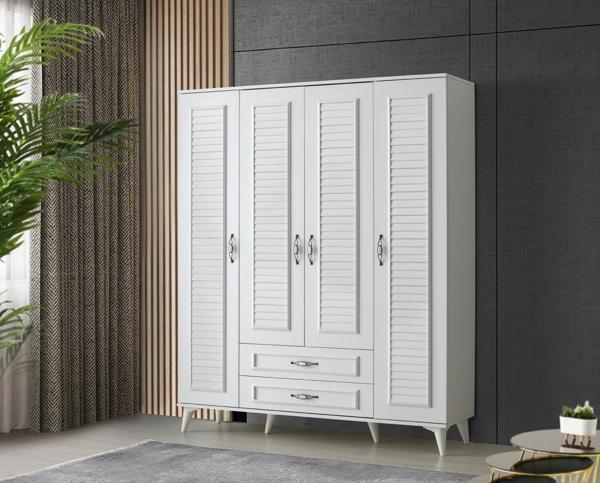 Sivas Gözde Mobilya Asya 4 Kapılı 2 Çekmeceli Gardırop Elbise Dolabı 160x46x195 - Image 1