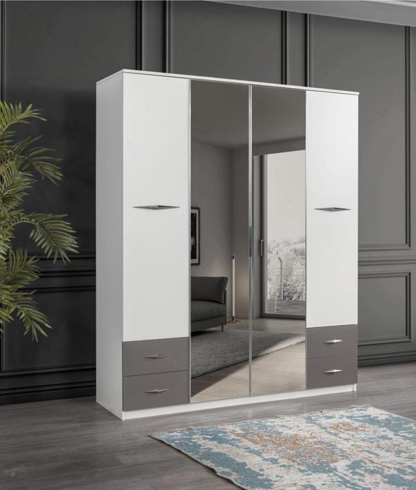 Sivas Gözde Mobilya Bella 4 Kapılı Gardırop Aynalı Çekmeceli 170x55x210 - Image 1