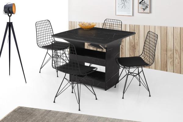 Sivas Gözde Mobilya İzmir Katlanır Mutfak Masası ve 4 Sandalye 80x90 cm Siyah Mermer - Image 1