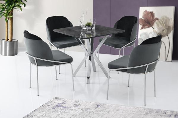 Sivas Gözde Mobilya Karen High Gloss Krom Mutfak Masa 4 Sandalye Seti 80x80 - Image 1