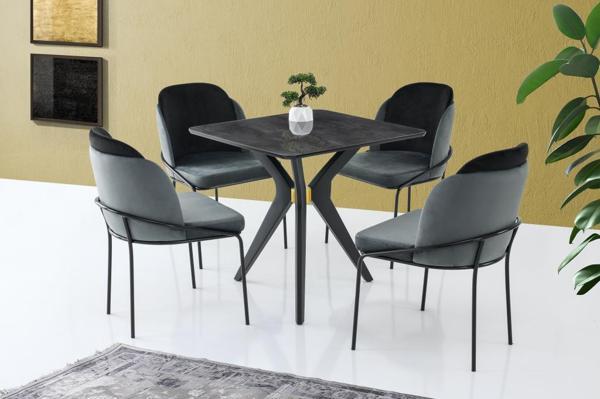 Sivas Gözde Mobilya Karen High Gloss Siyah Mutfak Masa 4 Sandalye Seti 80x80 - Image 1