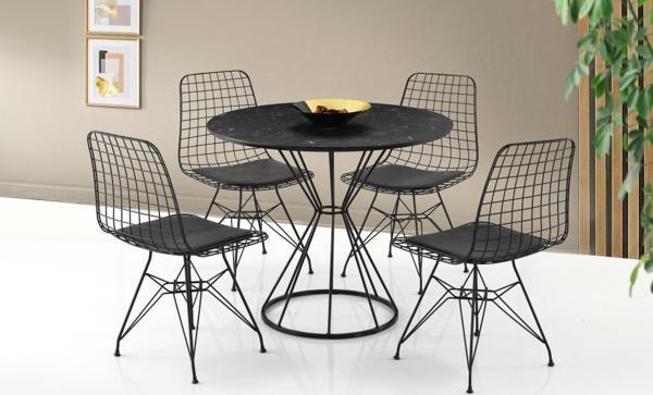Sivas Gözde Mobilya Kum Saati High Gloss Siyah Mutfak Masa 4 Sandalye Seti 90 cm - Image 1