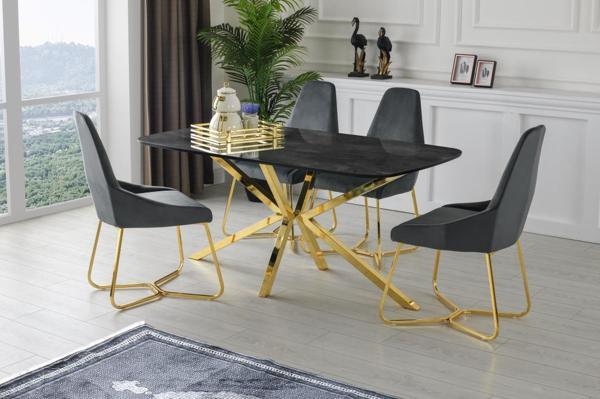 Sivas Gözde Mobilya Lara Çapraz High Gloss Yemek Masa Sandalye Takımı 90x160 cm - Image 1