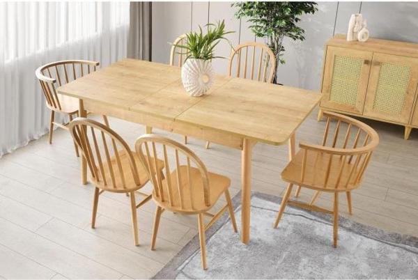 Sivas Gözde Mobilya Safir Meşe Salon Yemek Masa 6 Adet Sandalye Takımı 90 x 145 - Image 1