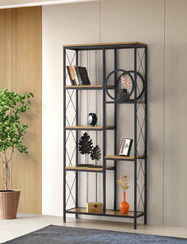 Sivas Gözde Mobilya Simge Dekoratif Ferforje Kitaplık 80x30x182 - Image 1