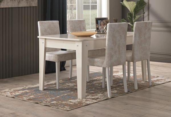 Sivas Gözde Mobilya Ekonomik Ekru Yemek Masa 4 Sandalye Takımı 90x160 cm - Image 1