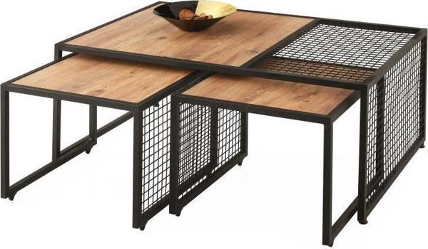 Sivas Gözde Mobilya Ferforje Ahşap Tarz 2 C Zigonlu Orta Sehpa 110x70x43 - Image 1