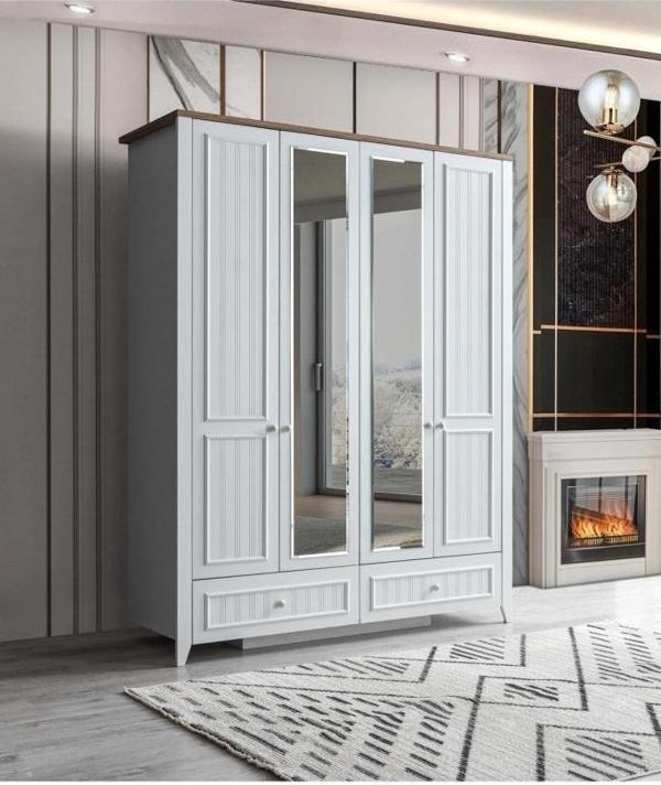 Sivas Gözde Mobilya Yalı Modern 4 Kapaklı Aynalı Elbise Dolabı 165 x 60 x 211 - Image 1