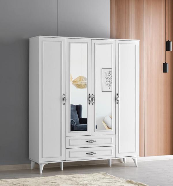 Sivas Gözde Mobilya Irmak 4 Kapılı 2 Çekmeceli Gardrop Elbise Dolabı 160x48x195 cm - Image 1