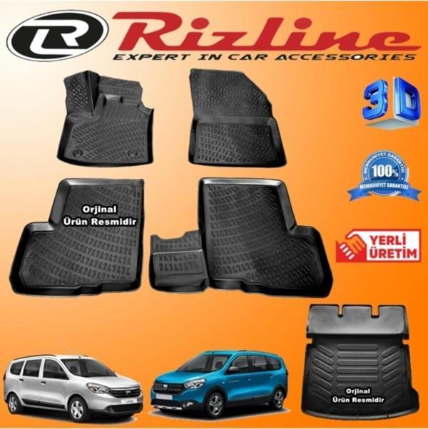 Rizline Dacia Lodgy Uyumlu 3d Paspas + 3d Bagaj Havuzu 2013-2020 Arası Siyah Set - Image 1