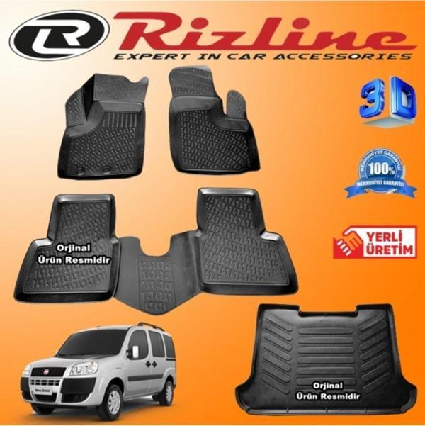 Rizline FİAT DOBLO 1 RİZLİNE 3D Paspas + RİZLİNE 3D Bagaj Havuzu 2001-2009 Arası Siyah SET - Image 1