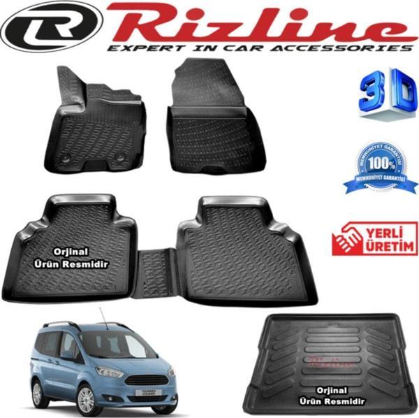 Rizline Ford Courier 3d Paspas + 3d Bagaj Havuzu 2014 - 2020 Arası Siyah Set - Image 1