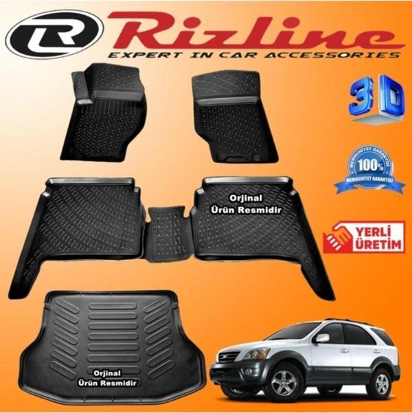 Rizline KİA SORENTO RİZLİNE 3D Paspas + RİZLİNE 3D Bagaj Havuzu 2003-2009 Arası Siyah SET - Image 1