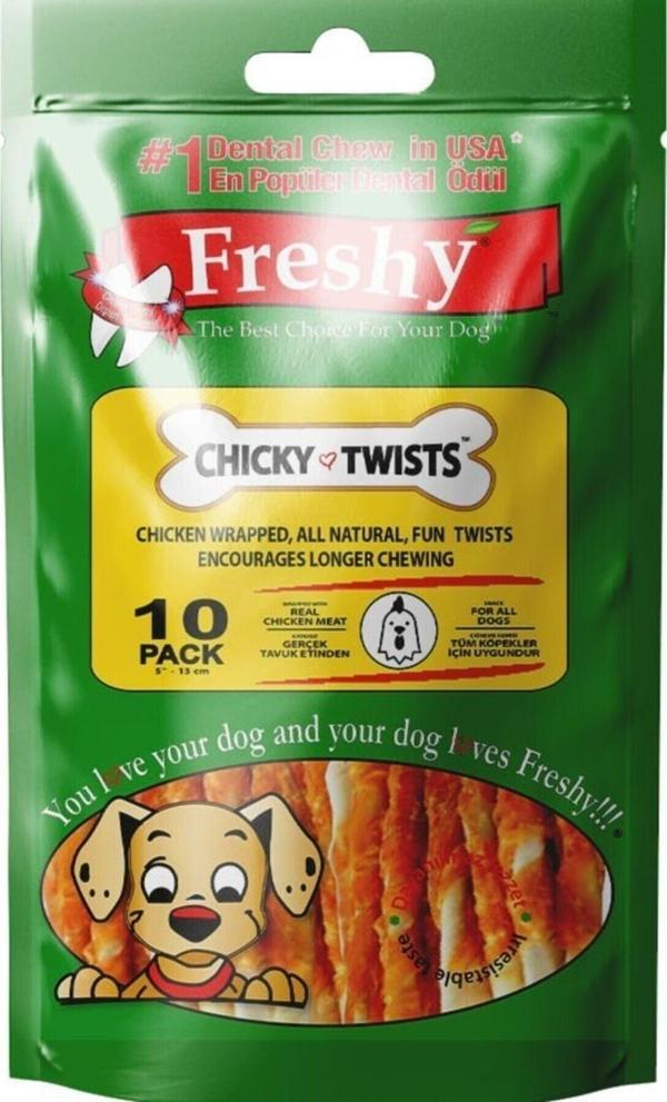 Freshy Tavuklu Twist Kurutulmuş Et Kaplı Çiğneme Burgu Çubuk 13 Cm 10'lu 90 G - Image 1