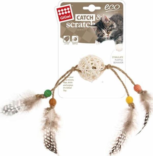 Gigwi Ahşap Toplu Kahverengi Tüylü Kedi Oyuncağı - Image 1