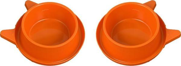 Miapet 2'li Plastik Kedi Kulaklı Mama ve Su Kabı Seti 400 Ml Turuncu - Image 1