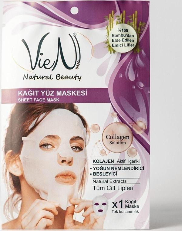 VİEN KAĞIT YÜZ MASKESİ COLLAGEN + YOĞUN NEMLENDİRİCİ + BESLEYİCİ - Image 1