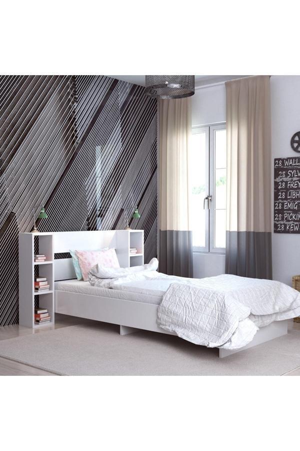 Arnetti Smart Karyola Tek Kişilik Başlıklı Raflı 90x190 Yatak Uyumlu Beyaz - Image 1