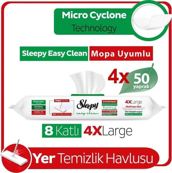 Sleepy Easy Clean Beyaz Sabun Katkılı Mopa Uyumlu Yer Temizlik Havlusu 4x50 Yaprak (200 Yaprak) - Image 1