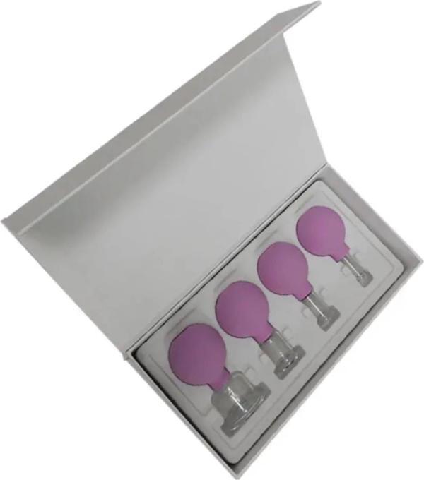 Silikon Vakumlu Cam Yüz Masaj Kupası 4'lü Set Mor Renk - Image 1
