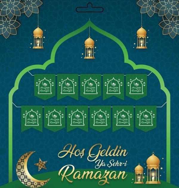 Yeşil 230 cm Hoşgeldin Ya Şehri Ramazan Banner - Hoşgeldin Ramazan Banner Ramazan Süsleri - Image 1