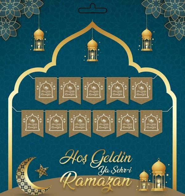 Gold 230 cm Hoşgeldin Ya Şehri Ramazan Banner - Hoşgeldin Ramazan Banner Ramazan Süsleri - Image 1