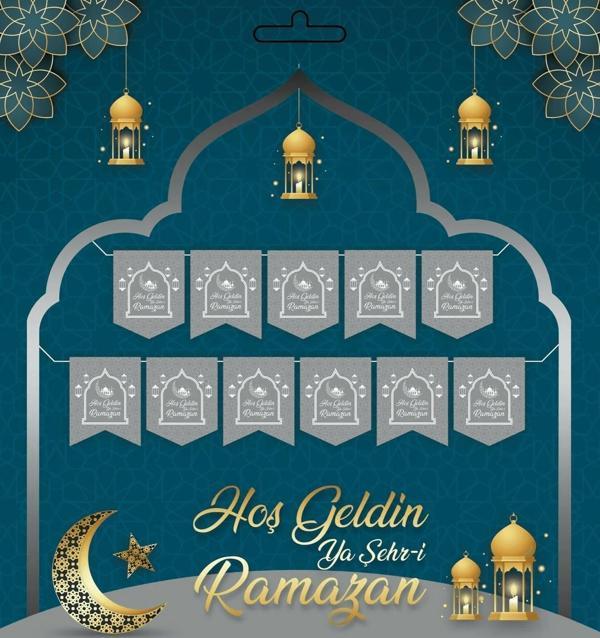 Gümüş 230 cm Hoşgeldin Ya Şehri Ramazan Banner - Hoşgeldin Ramazan Banner Ramazan Süsleri - Image 1
