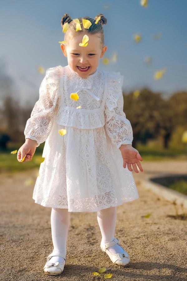 Kız Bebek Elbise Kız Çocuk Elbise Doğum Günü Parti Düğün Elbise Uzun Kol Astarlı Dantelli Bebek Giyim - Image 1