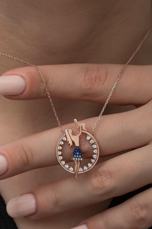 925 Ayar Anne Çocuk Kolye Kadın Gümüş Kolye - Image 1