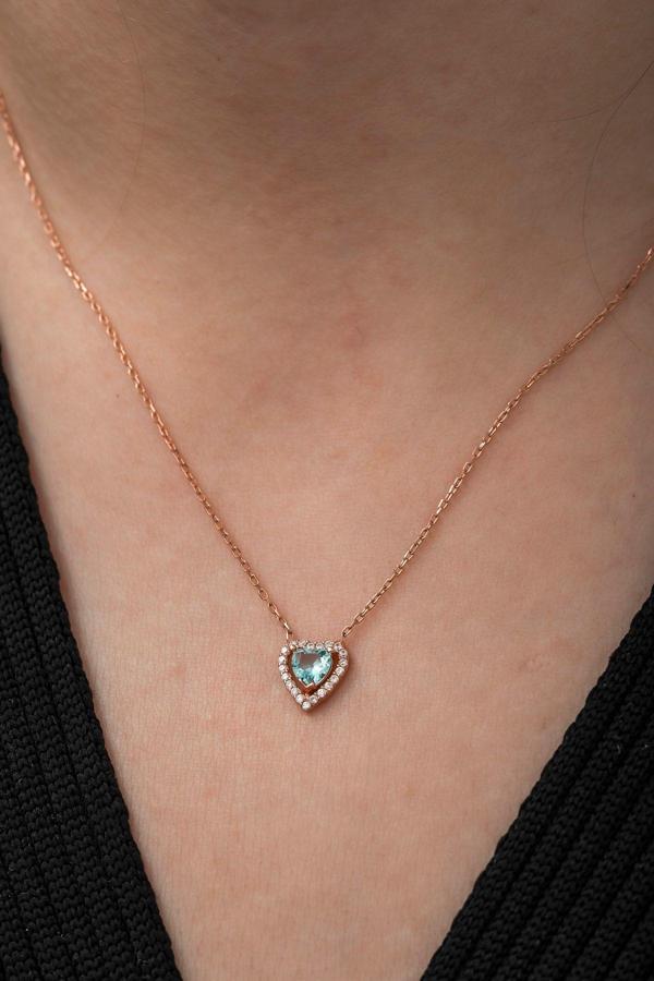 925 Ayar AquaMarin Taşlı Kalp Kolye Kadın Gümüş Kolye - Image 1