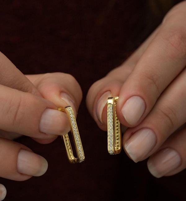 925 Ayar Gold Dikdörtgen Küpe Kadın Gümüş Küpe - Image 1