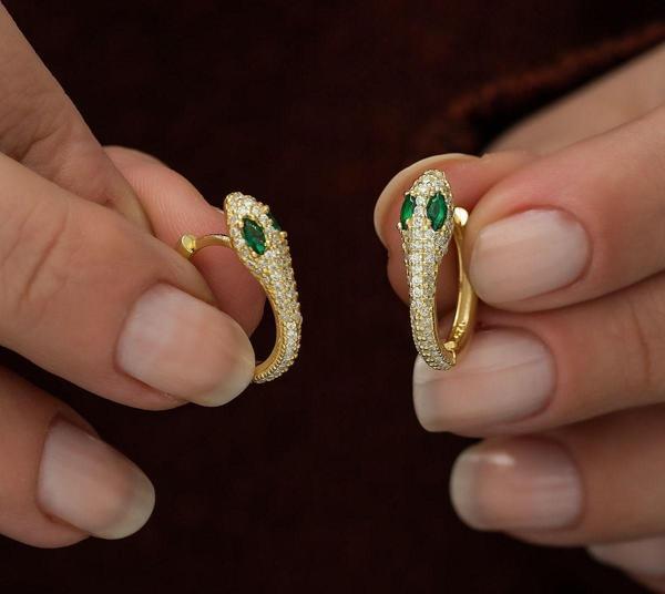 925 Ayar Gold Yılan Tasarım Küpe Kadın Gümüş Küpe - Image 1