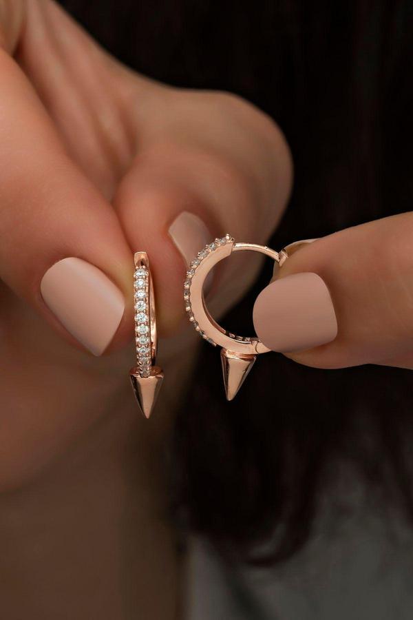 925 Ayar Gümüş 15 MM Rose Çivi Model Küpe - Image 1