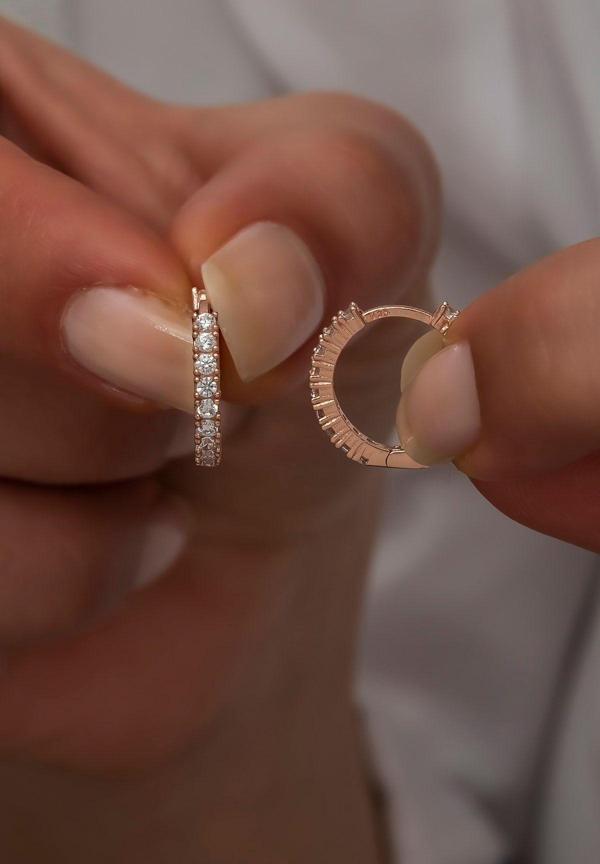 925 Ayar Gümüş 15 mm Zirkon Taşlı Tamtur Küpe - Image 1
