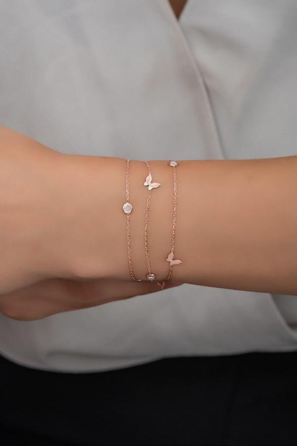 925 Ayar Gümüş 3 Sıra Zirkon Taşlı Kelebek Bileklik - Image 1