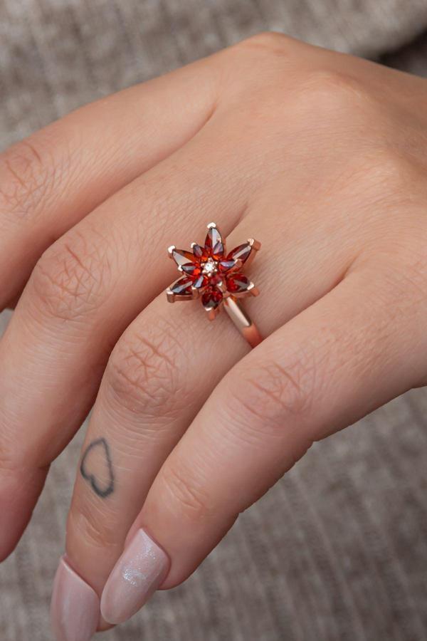 925 Ayar Gümüş Ayarlanabilir Rose Kaplama Kırmızı Lotus Çiçeği Yüzük - Image 1