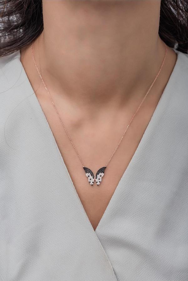 925 Ayar Gümüş Benekli Model Kelebek Kolye - Image 1