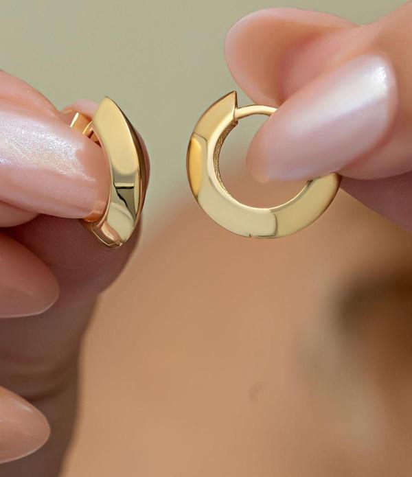 925 Ayar Gümüş Gold Kaplama 15 mm Halka Şarnel Küpe - Image 1