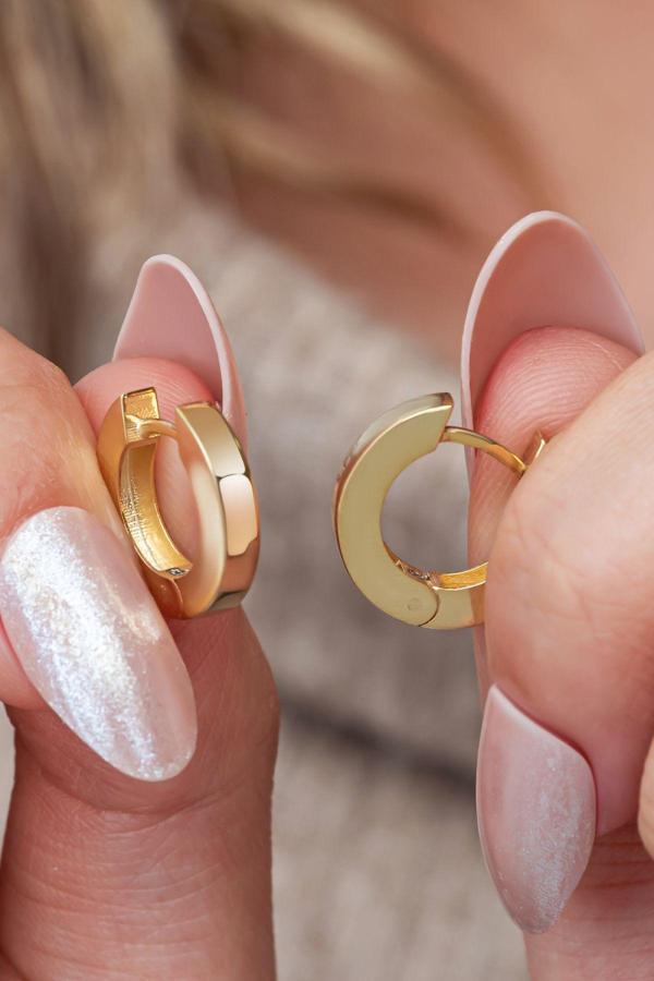 925 Ayar Gümüş Gold Kaplama 15 mm Köşeli Halka Küpe - Image 1